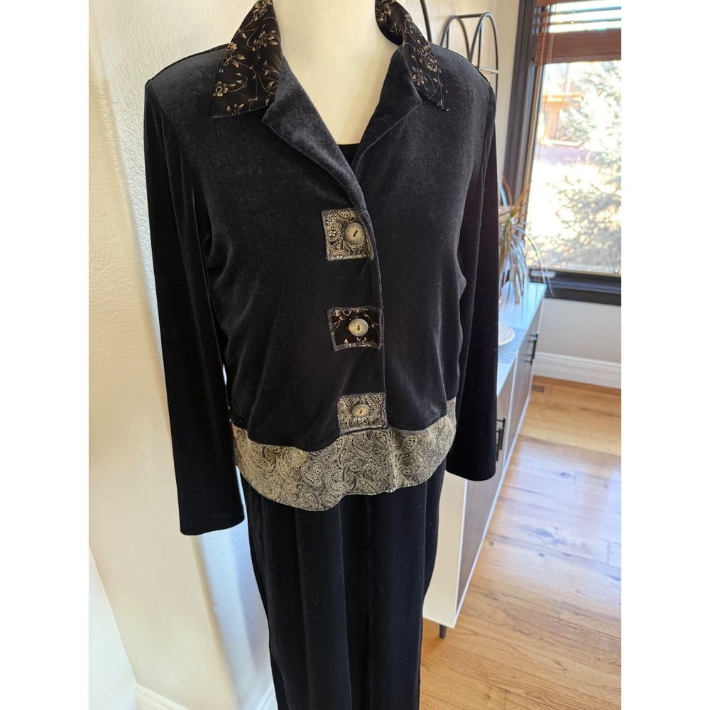Coldwater Creek Size 12 Black Velvet Paisley‎ Maxi Dress Jacket 2-Pc Set Holiday - Picture 8 of 16